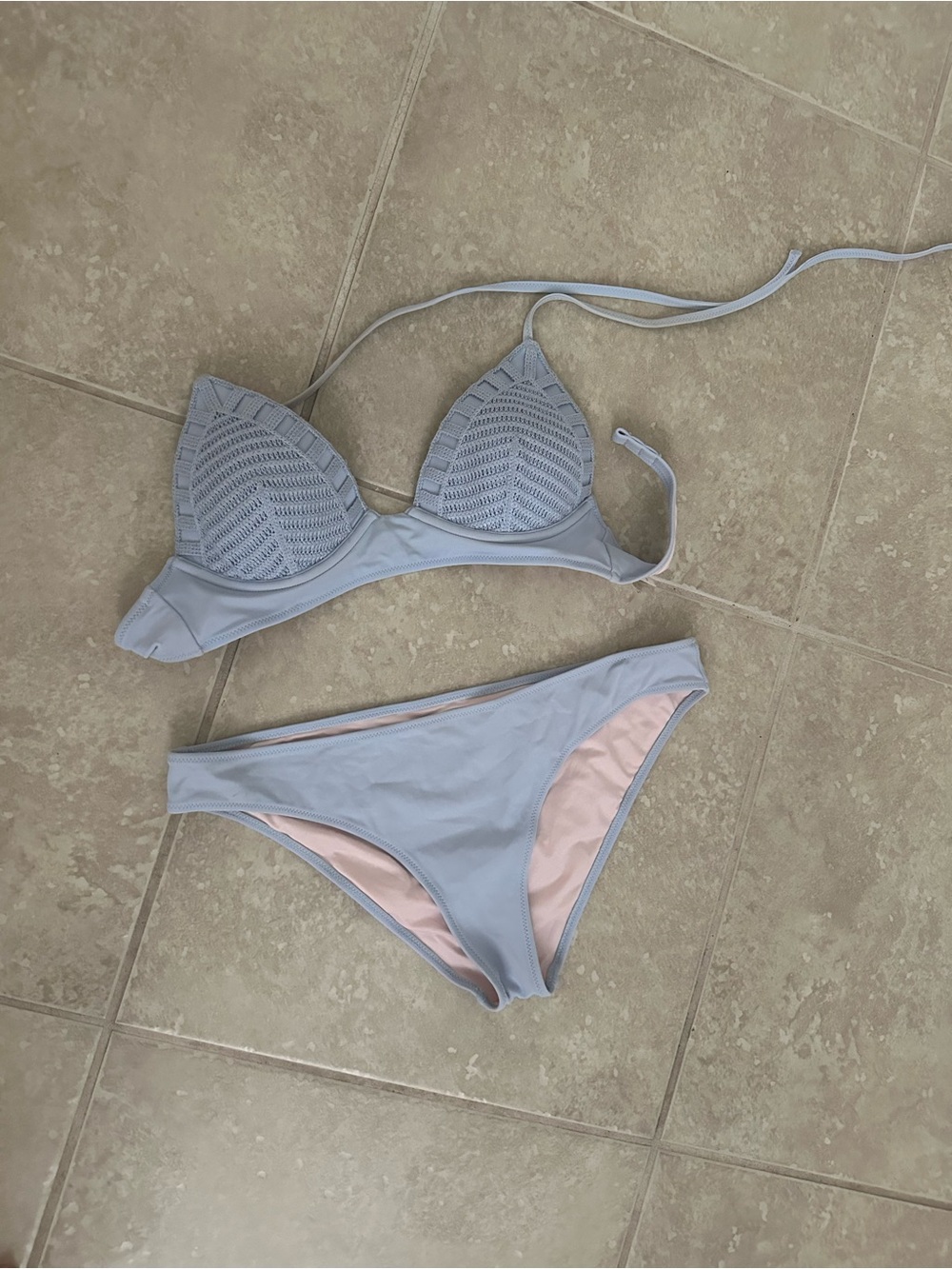 Light Blue Women's Crochet Trim Bikini Set